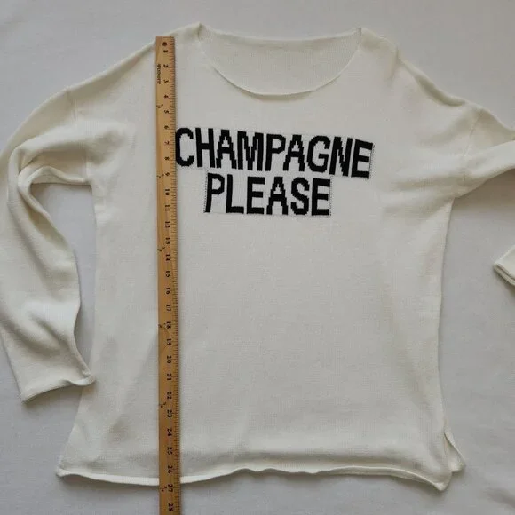 Champagne Please White Knit Cottom Sweater Comfy Cozy Casual Beach Party Cute - Picture 8 of 8